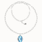 Long necklace with large blue oval faceted crystal